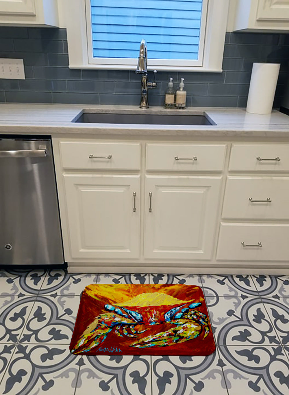 Crab Buster Brown Memory Foam Kitchen Mat Machine Washable Anti-Fatigue Cushion Comfort Bath or Kitchen Rug