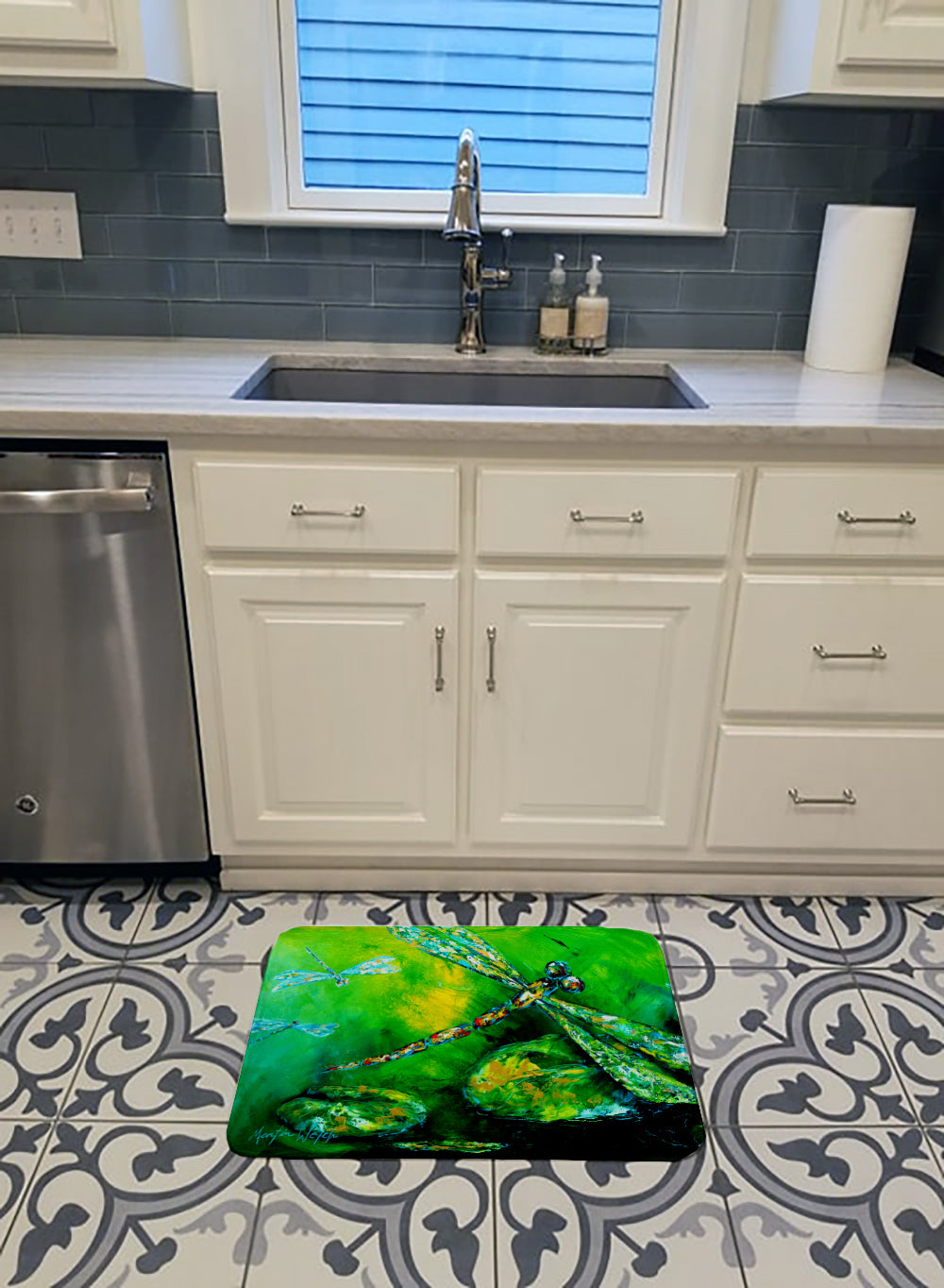Dragonfly Summer Flies Memory Foam Kitchen Mat Machine Washable Anti-Fatigue Cushion Comfort Bath or Kitchen Rug
