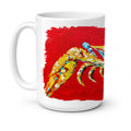 Crab Blue on Red, Sr Ceramic Coffee Mug 15 oz Decorative Large C Handle Mug Cup for Tea, Cocoa Hot Chocolate