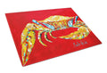 Crab Blue on Red, Sr Cutting Board Tempered Glass Kitchen Cutting Surface, Heat Resistant Chopping, Non-Slip Feet, Food Prep & Serving