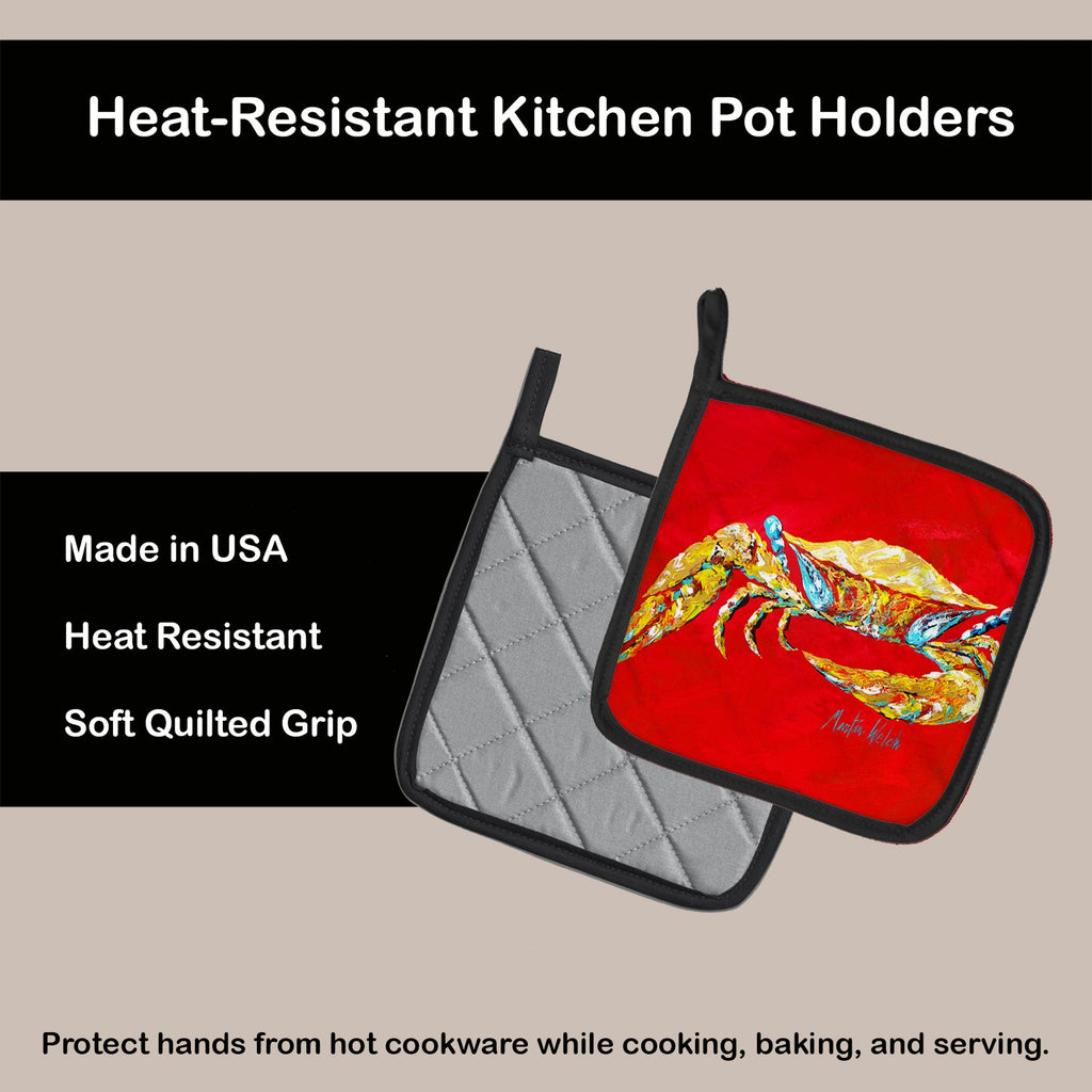 Crab Blue on Red, Sr Pot Holder Set of 2 Heat Resistant Quilted Hot Pads 7.5 x 7.5 Inch, Insulated Kitchen Trivets for Cooking & Baking