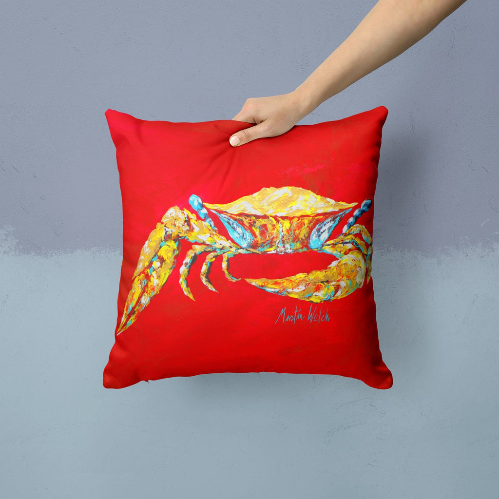 Crab Blue on Red, Sr Decorative Throw Pillow 14x14 Indoor Outdoor Accent Cushion, Fabric Cover with Insert for Sofa, Bed, Porch & Living Room