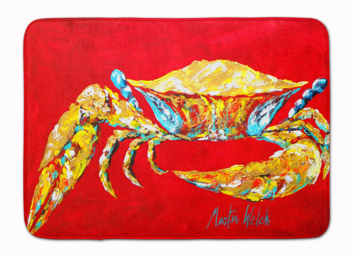Crab Blue on Red, Sr Memory Foam Kitchen Mat Machine Washable Anti-Fatigue Cushion Comfort Bath or Kitchen Rug