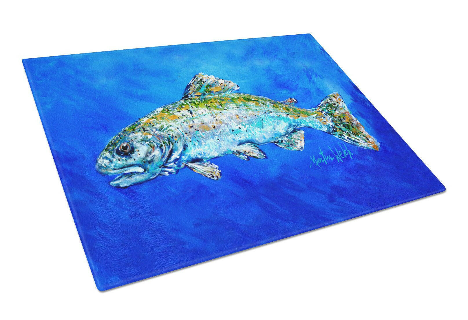 Fish Headed Downstream Cutting Board Tempered Glass Kitchen Cutting Surface, Heat Resistant Chopping, Non-Slip Feet, Food Prep & Serving