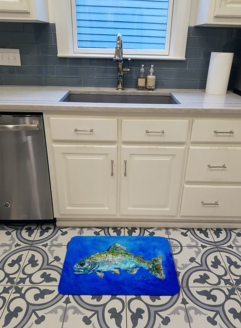 Fish Headed Downstream Memory Foam Kitchen Mat Machine Washable Anti-Fatigue Cushion Comfort Bath or Kitchen Rug