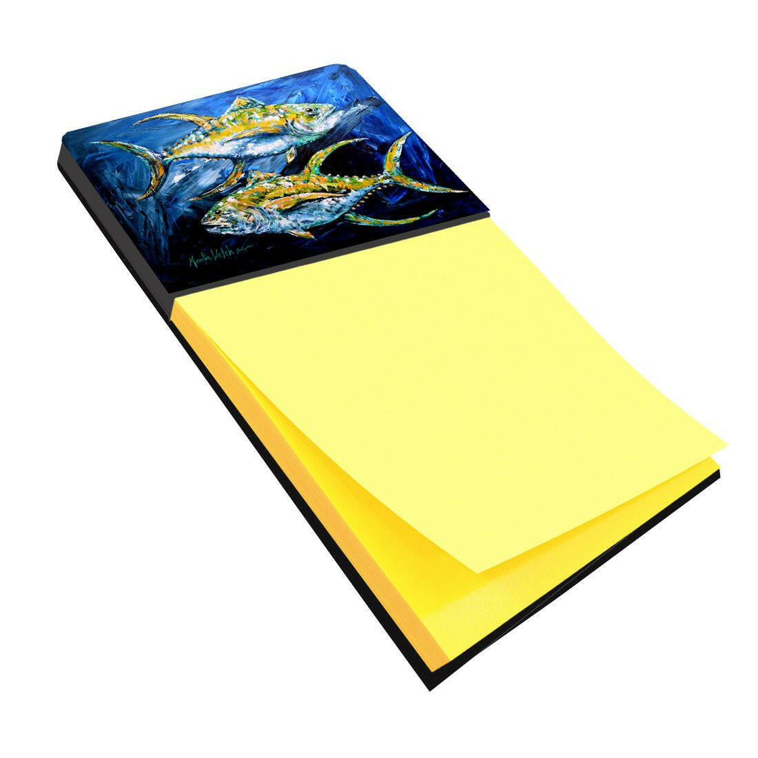Fish - Tuna Tuna Blue Watercolor Sticky Note Holder Refillable Dispenser Desk Accessory 3x3 Pad Gift