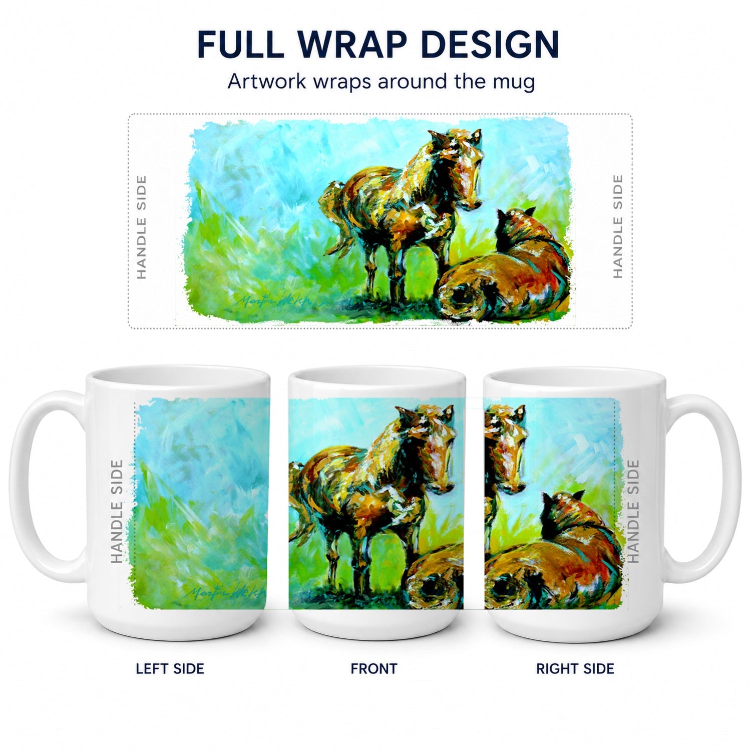 Horse Grazin Ceramic Coffee Mug 15 oz Decorative Large C Handle Mug Cup for Tea, Cocoa Hot Chocolate