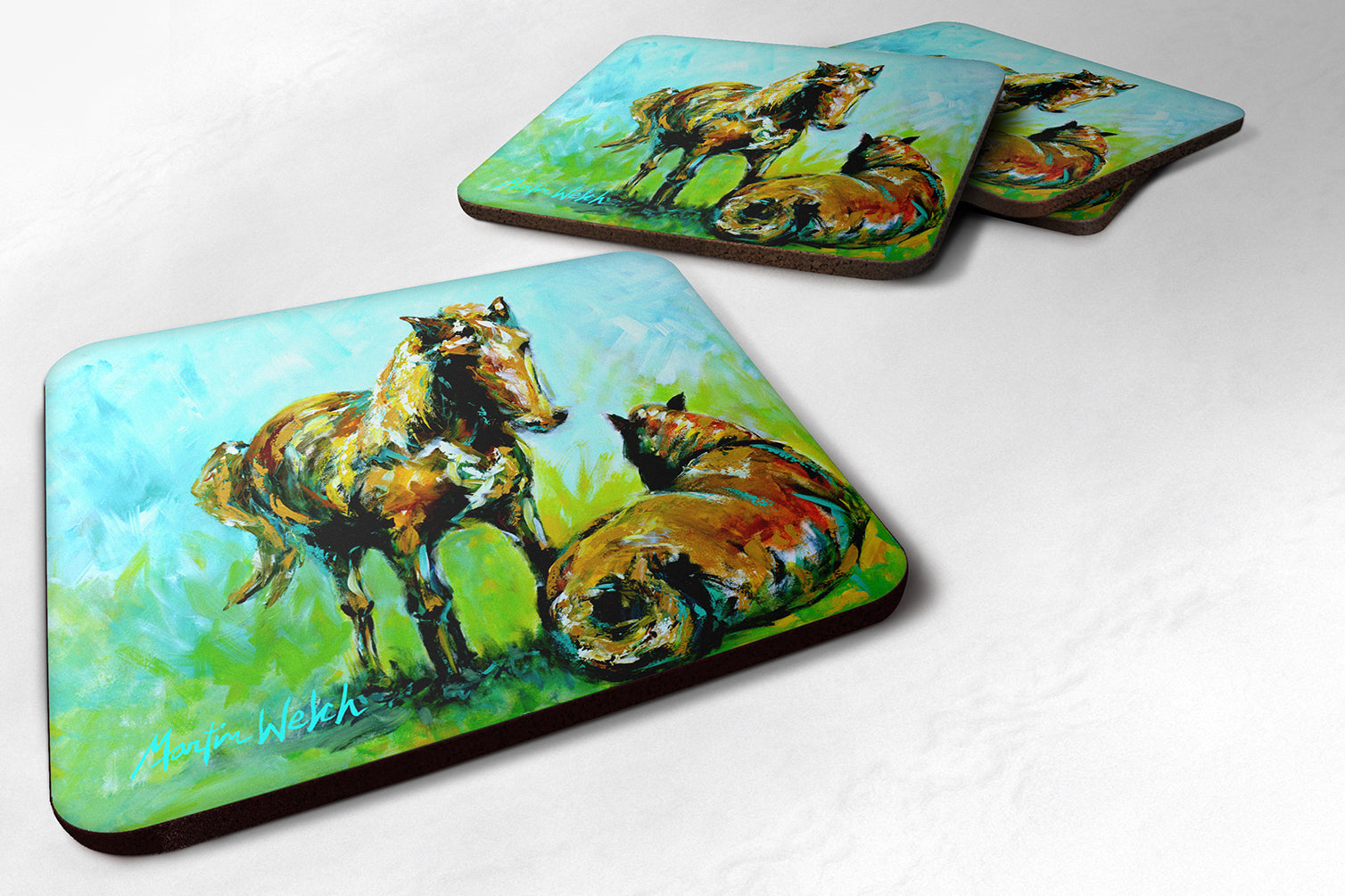 Horse Grazin Foam Coasters Set of 4 Cup Coasters for Indoor Outdoor, Tabletop Protection, Anti Slip, Mouse pad Material