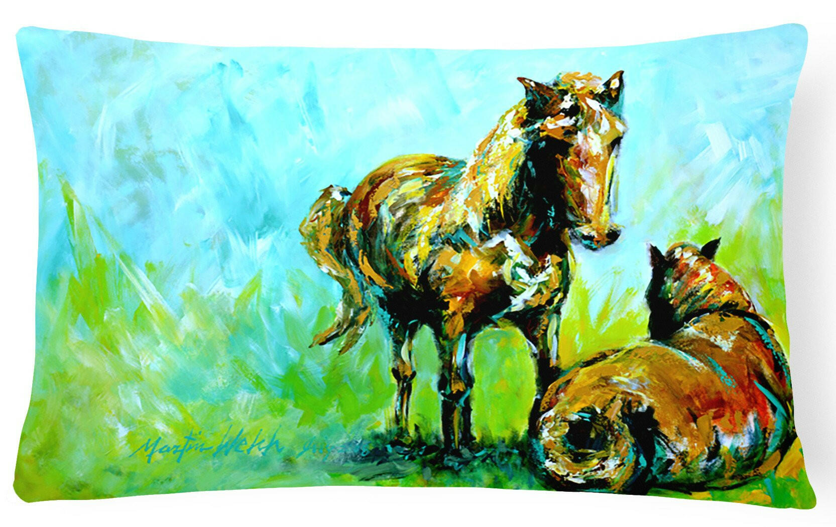 Horse Grazin Decorative Throw Pillow 12x16 Indoor Outdoor Accent Cushion, Fabric Cover with Insert for Sofa, Bed, Porch & Living Room