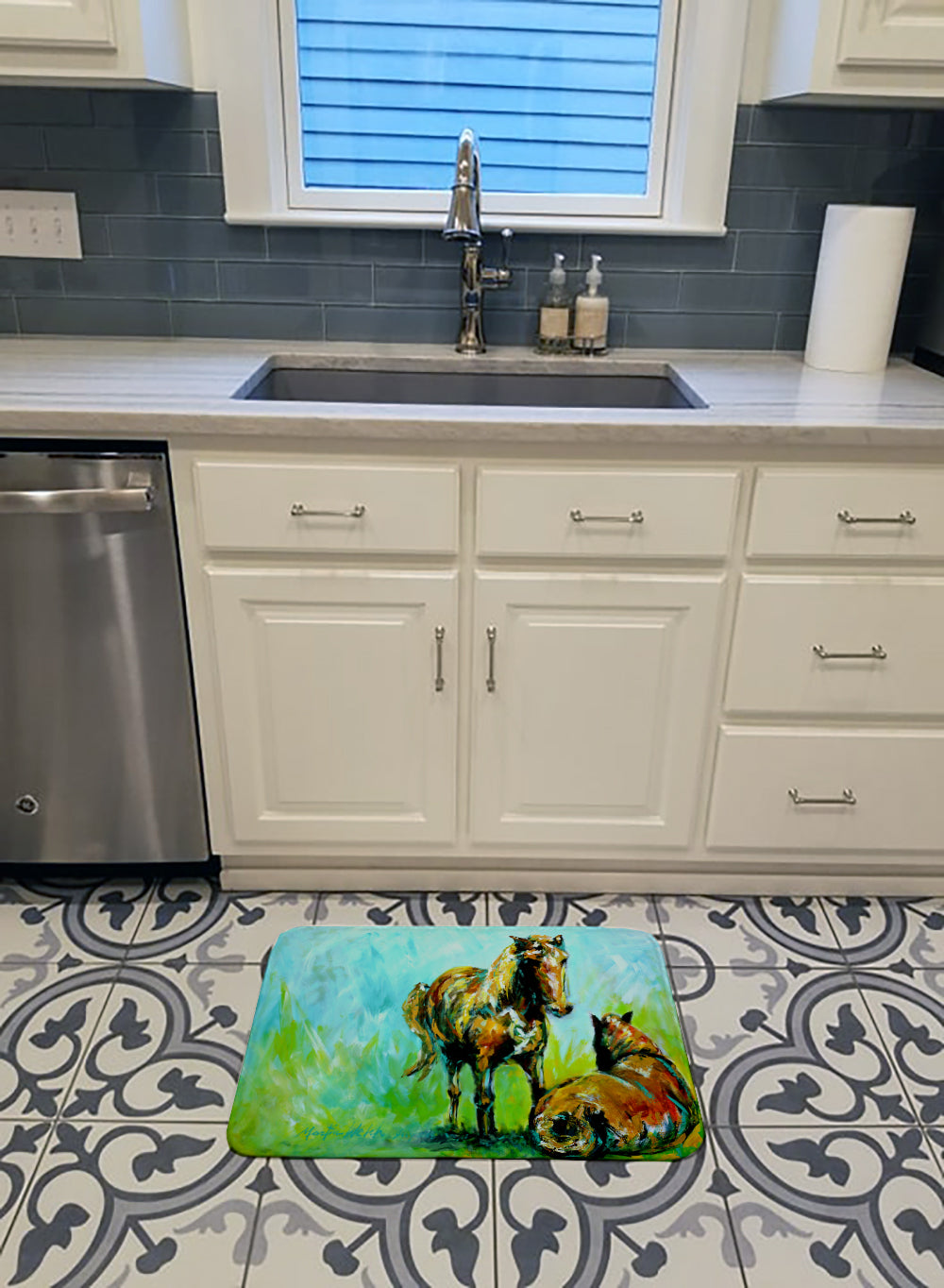 Horse Grazin Memory Foam Kitchen Mat Machine Washable Anti-Fatigue Cushion Comfort Bath or Kitchen Rug