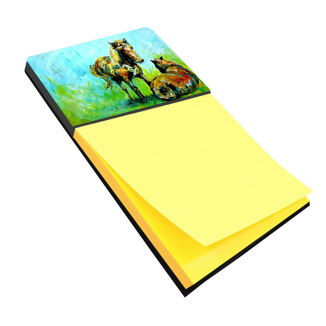Horse Grazin Watercolor Sticky Note Holder Refillable Dispenser Desk Accessory 3x3 Pad Gift
