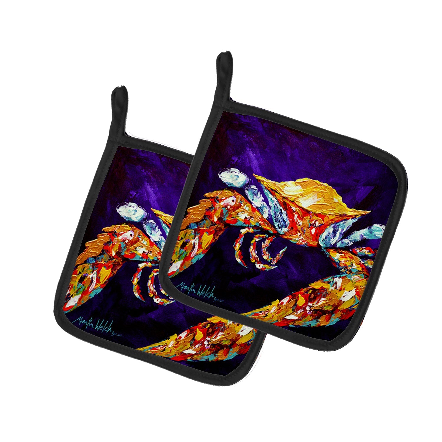 Crab The Right Stuff  Pot Holder Set of 2 Heat Resistant Quilted Hot Pads 7.5 x 7.5 Inch, Insulated Kitchen Trivets for Cooking & Baking