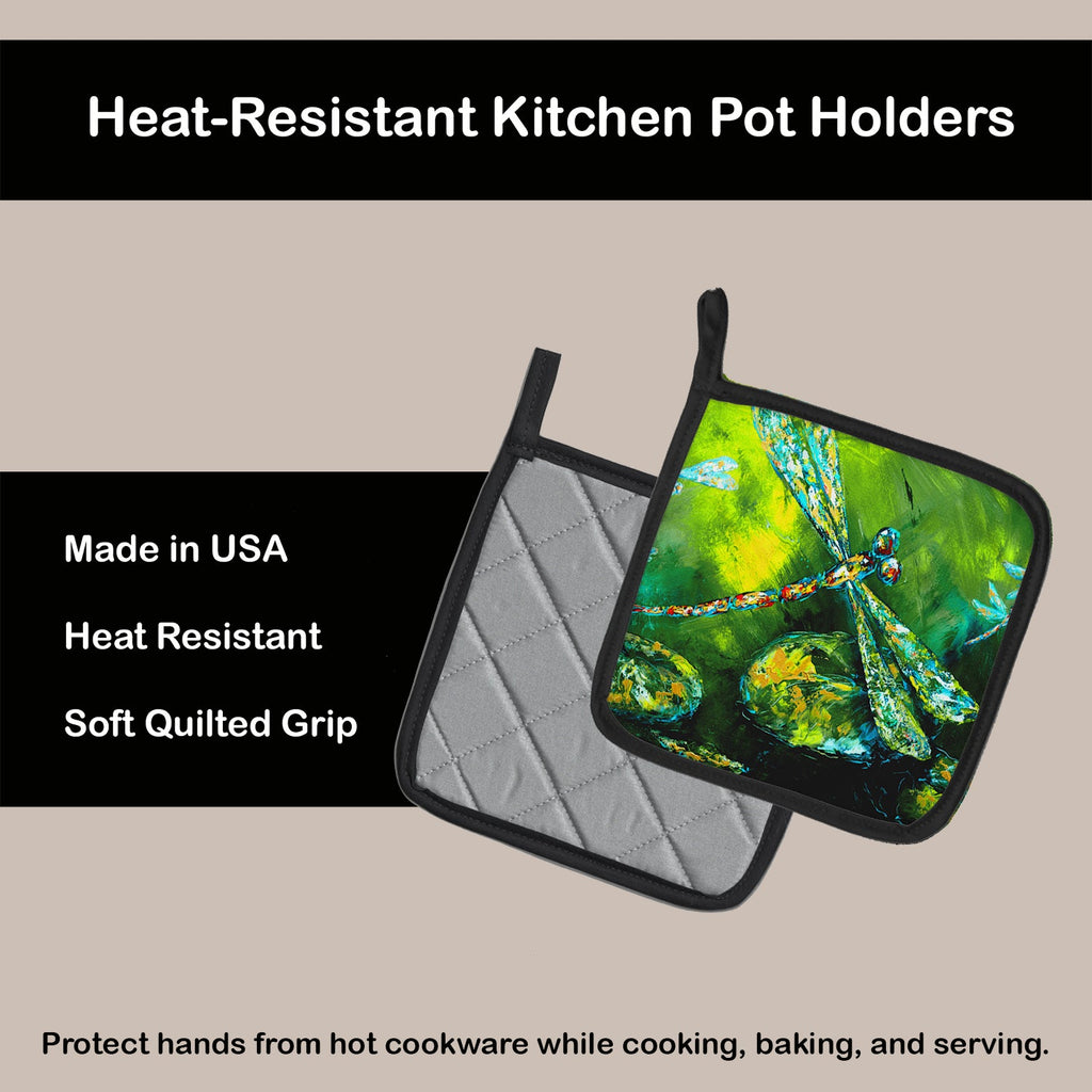 Insect - Dragonfly Summer Flies Pot Holder Set of 2 Heat Resistant Quilted Hot Pads 7.5 x 7.5 Inch, Insulated Kitchen Trivets for Cooking & Baking