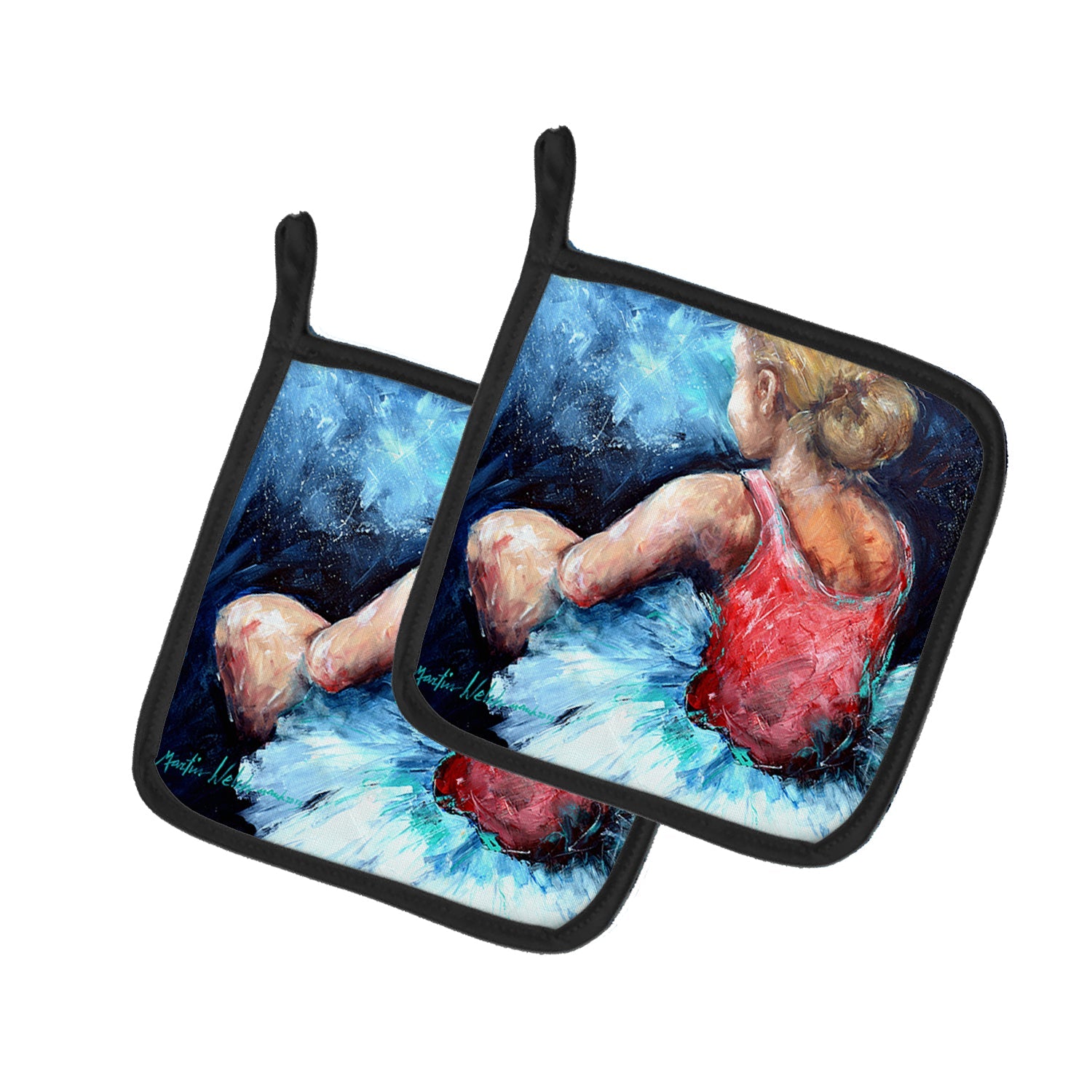 Ballet Star Struck Pot Holder Set of 2 Heat Resistant Quilted Hot Pads 7.5 x 7.5 Inch, Insulated Kitchen Trivets for Cooking & Baking