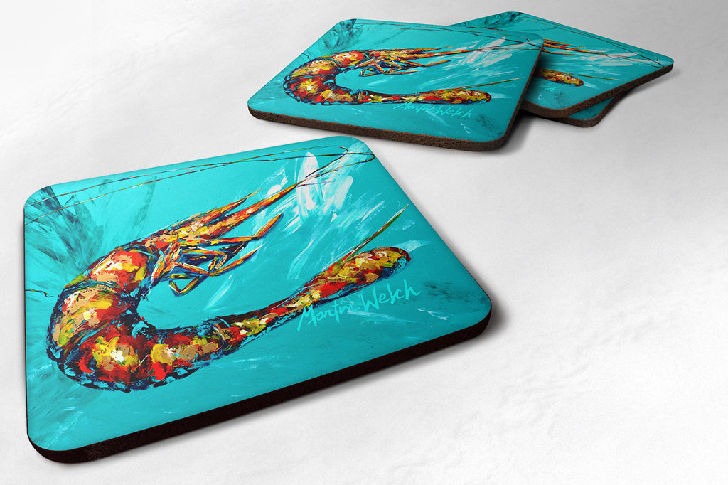 Shrimp Teal Splish Splash Foam Coasters Set of 4 Cup Coasters for Indoor Outdoor, Tabletop Protection, Anti Slip, Mouse pad Material