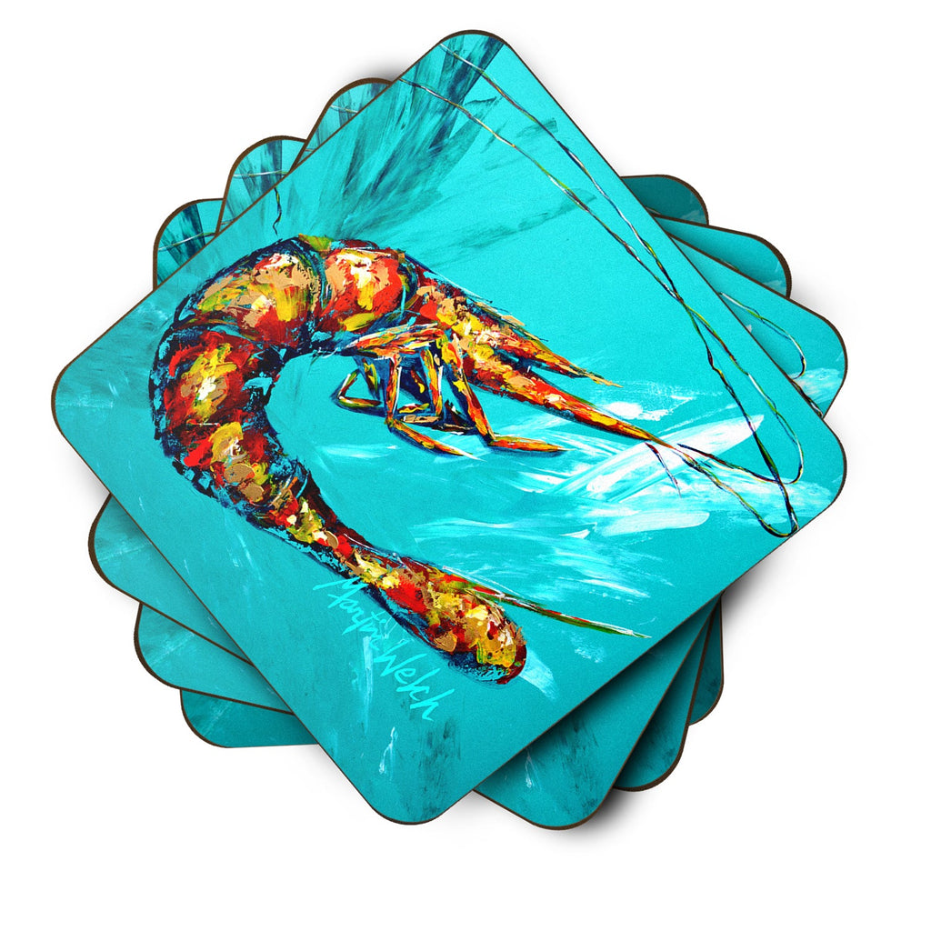 Shrimp Teal Splish Splash Foam Coasters Set of 4 Cup Coasters for Indoor Outdoor, Tabletop Protection, Anti Slip, Mouse pad Material