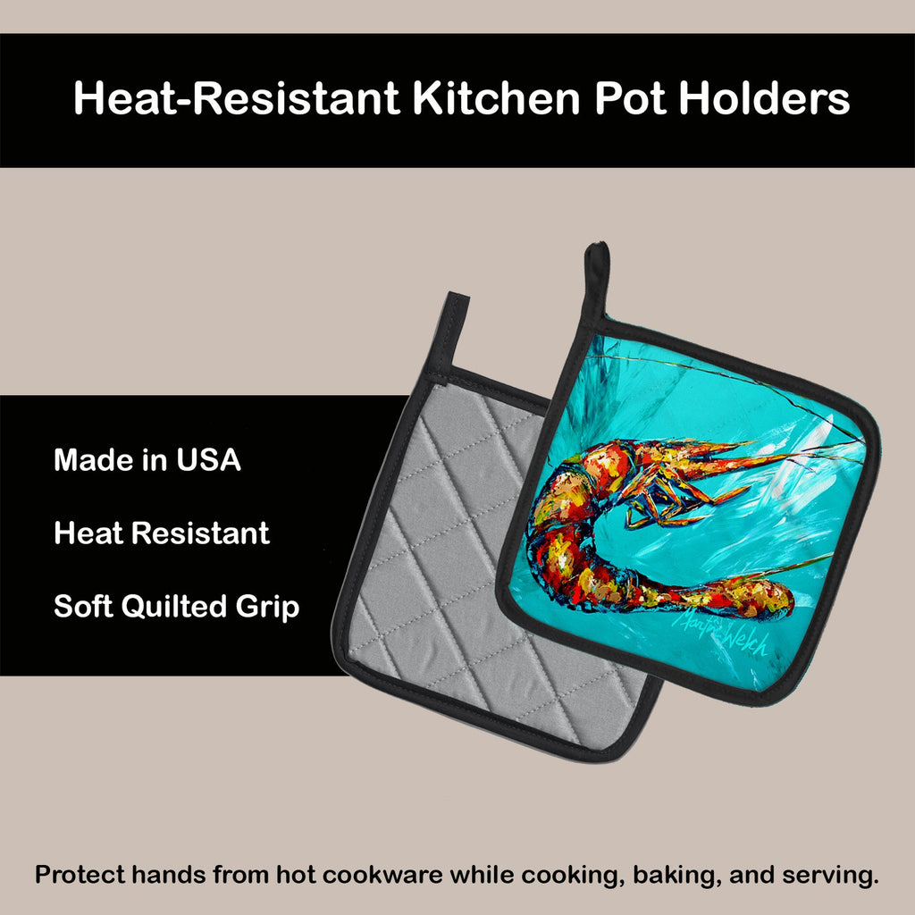 Shrimp Teal Splish Splash Pot Holder Set of 2 Heat Resistant Quilted Hot Pads 7.5 x 7.5 Inch, Insulated Kitchen Trivets for Cooking & Baking