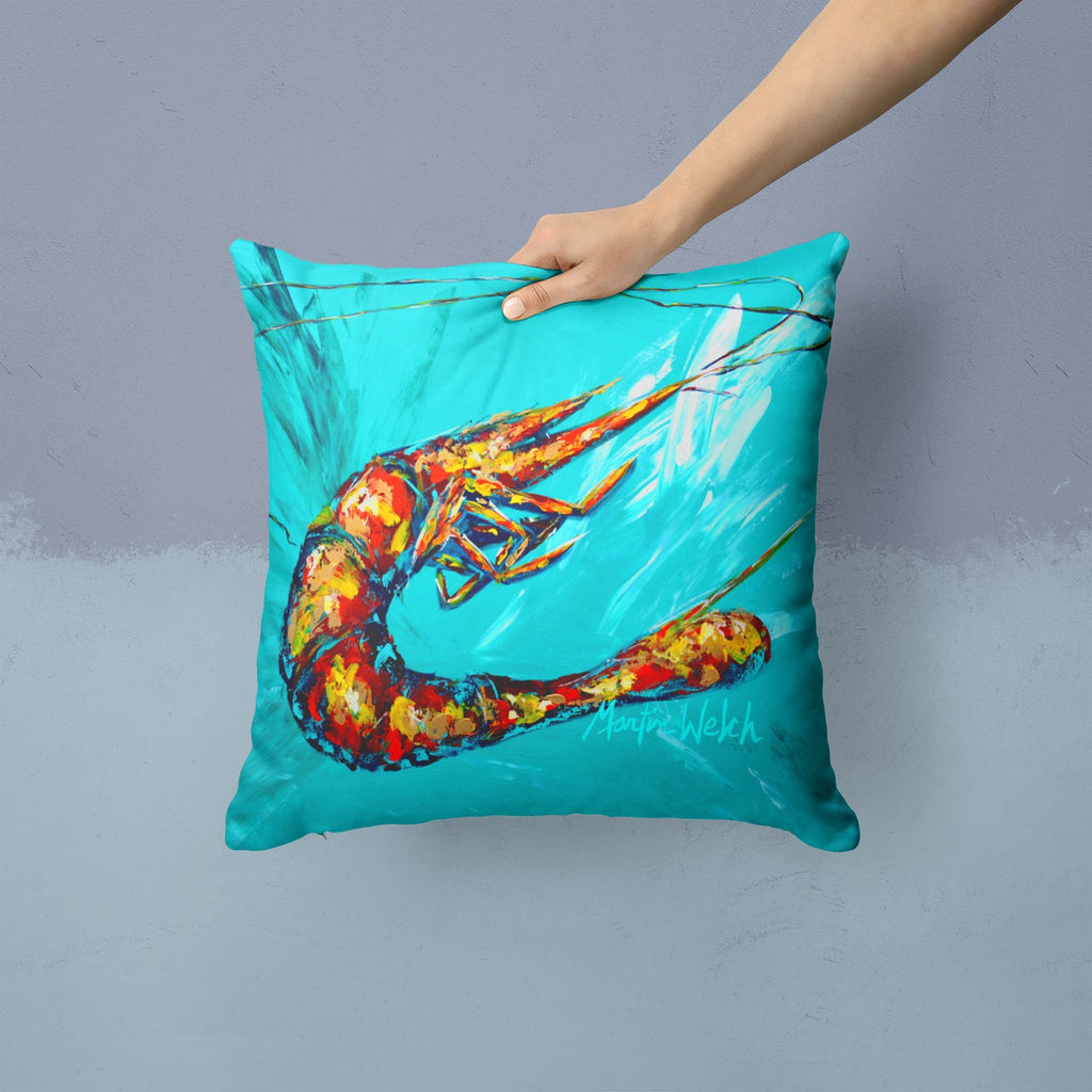 Shrimp Teal Splish Splash Decorative Throw Pillow 14x14 Indoor Outdoor Accent Cushion, Fabric Cover with Insert for Sofa, Bed, Porch & Living Room