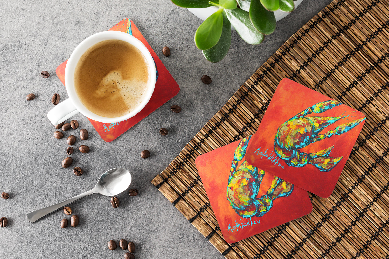 Crawfish Spicy Craw  Foam Coasters Set of 4 Cup Coasters for Indoor Outdoor, Tabletop Protection, Anti Slip, Mouse pad Material