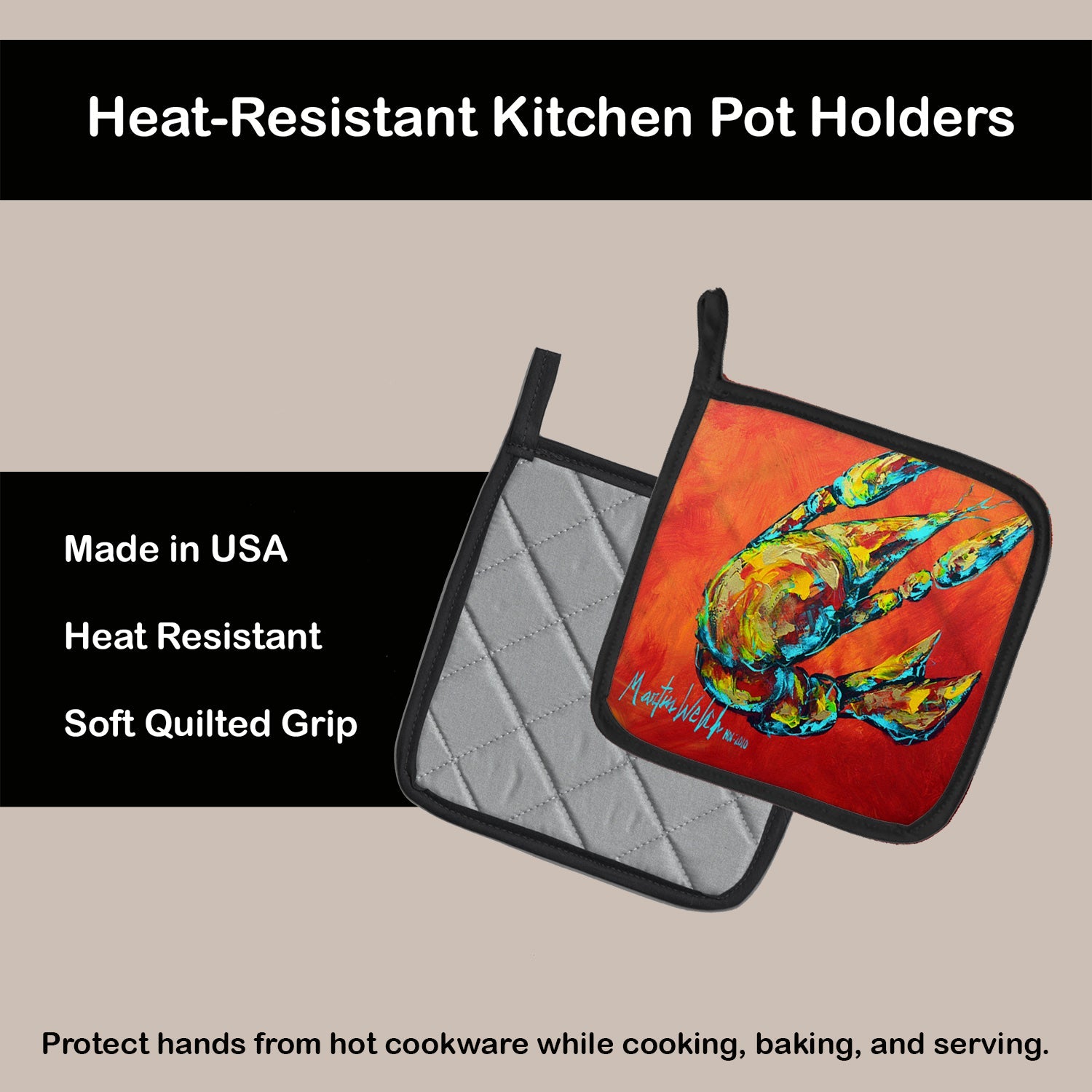 Crawfish Spicy Craw  Pot Holder Set of 2 Heat Resistant Quilted Hot Pads 7.5 x 7.5 Inch, Insulated Kitchen Trivets for Cooking & Baking
