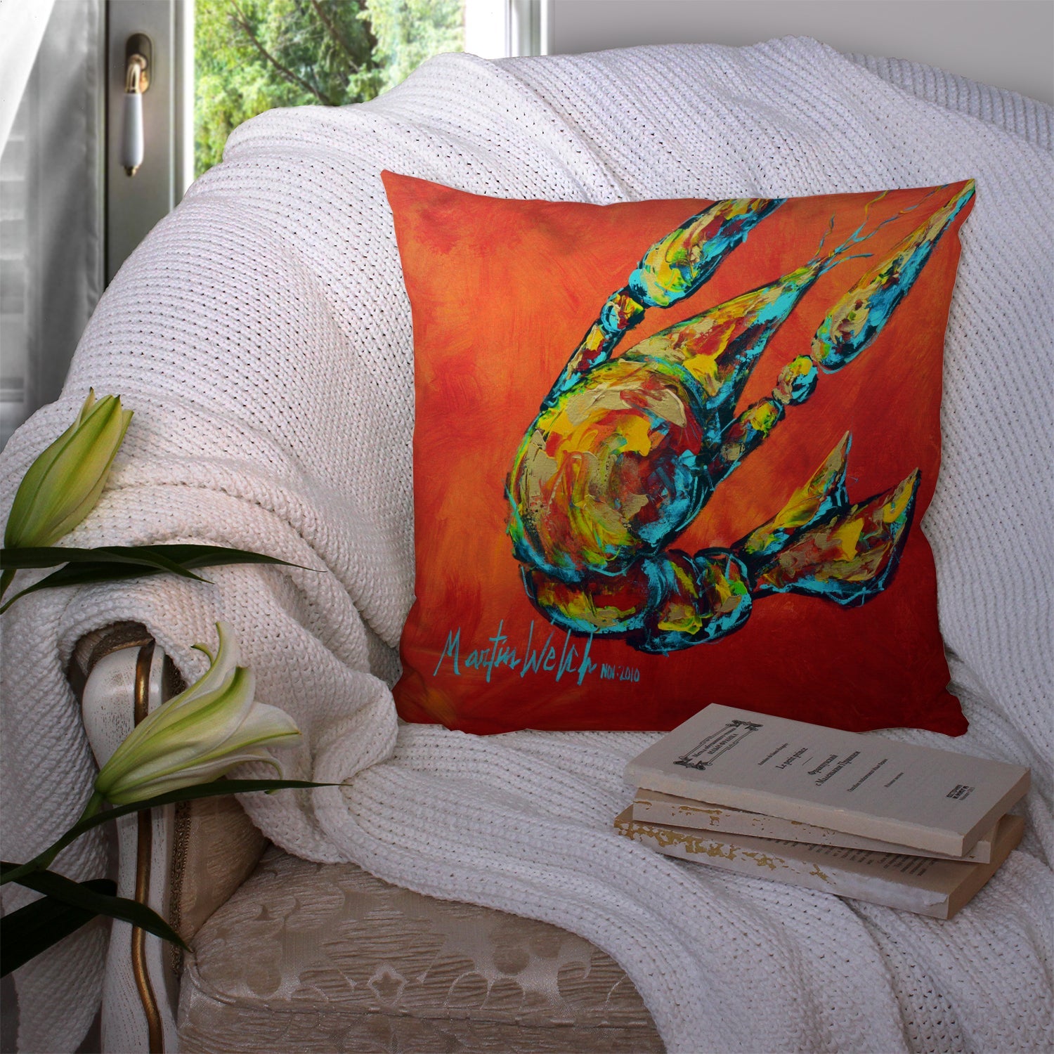Crawfish Spicy Craw  Decorative Throw Pillow 14x14 Indoor Outdoor Accent Cushion, Fabric Cover with Insert for Sofa, Bed, Porch & Living Room