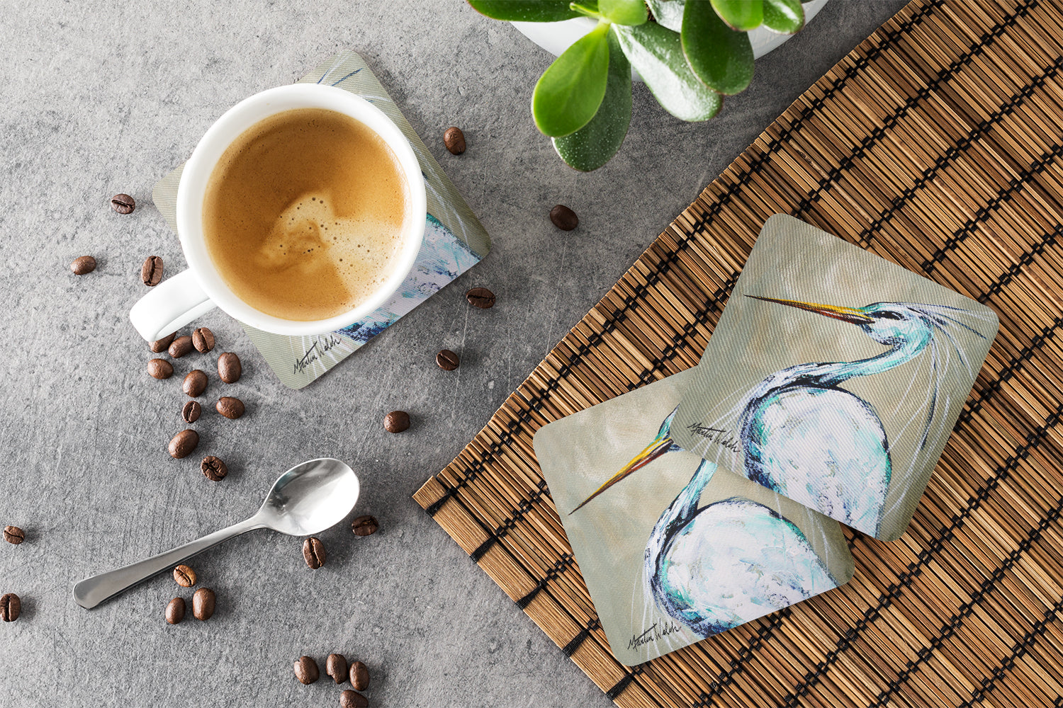 Blue Heron Smitty's Brother Foam Coasters Set of 4 Cup Coasters for Indoor Outdoor, Tabletop Protection, Anti Slip, Mouse pad Material