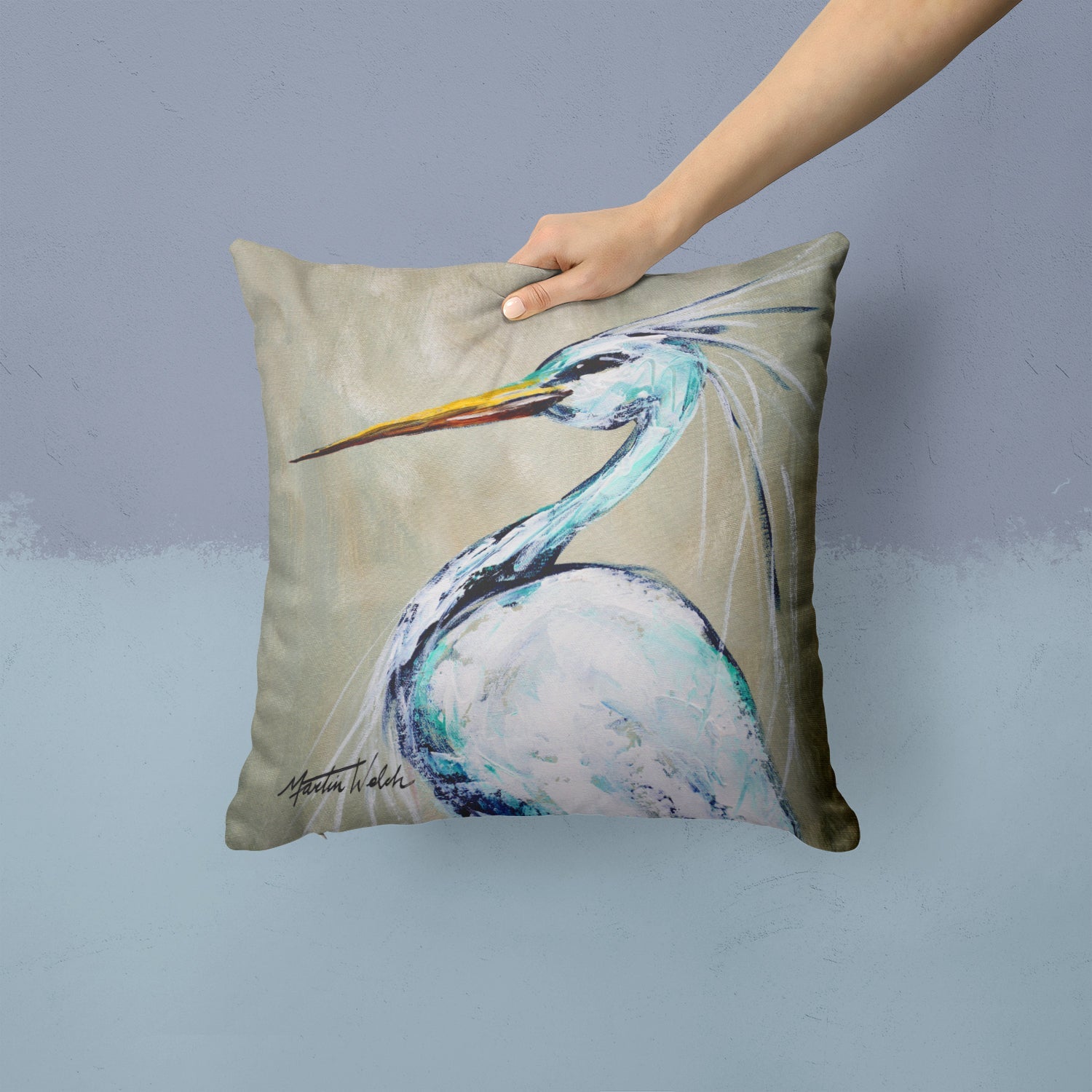 Blue Heron Smitty's Brother Decorative Throw Pillow 14x14 Indoor Outdoor Accent Cushion, Fabric Cover with Insert for Sofa, Bed, Porch & Living Room