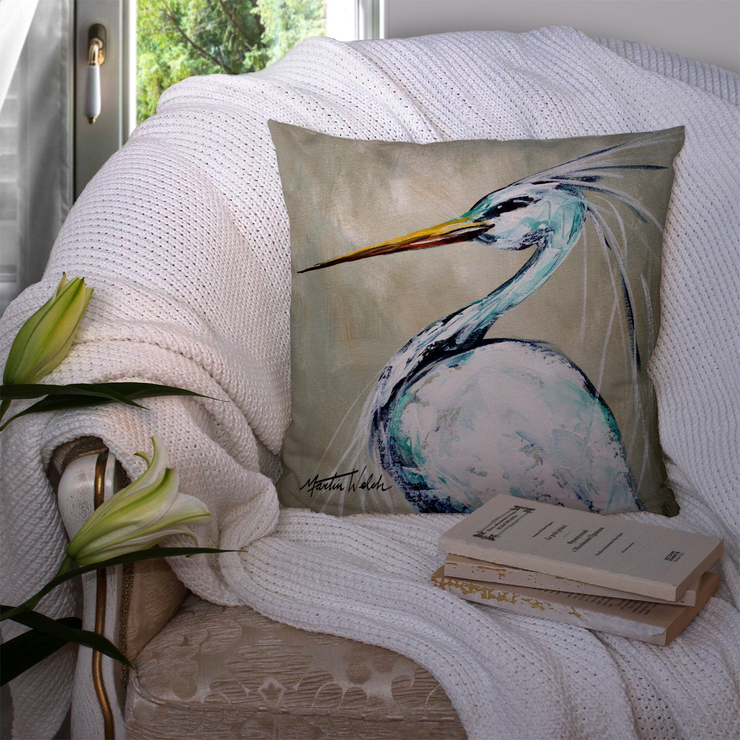 Blue Heron Smitty's Brother Decorative Throw Pillow 14x14 Indoor Outdoor Accent Cushion, Fabric Cover with Insert for Sofa, Bed, Porch & Living Room