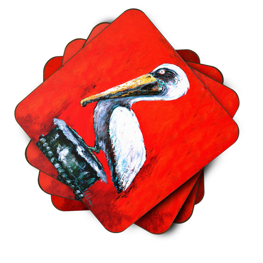 Bird - Pelican Red Dawn Foam Coasters Set of 4 Cup Coasters for Indoor Outdoor, Tabletop Protection, Anti Slip, Mouse pad Material