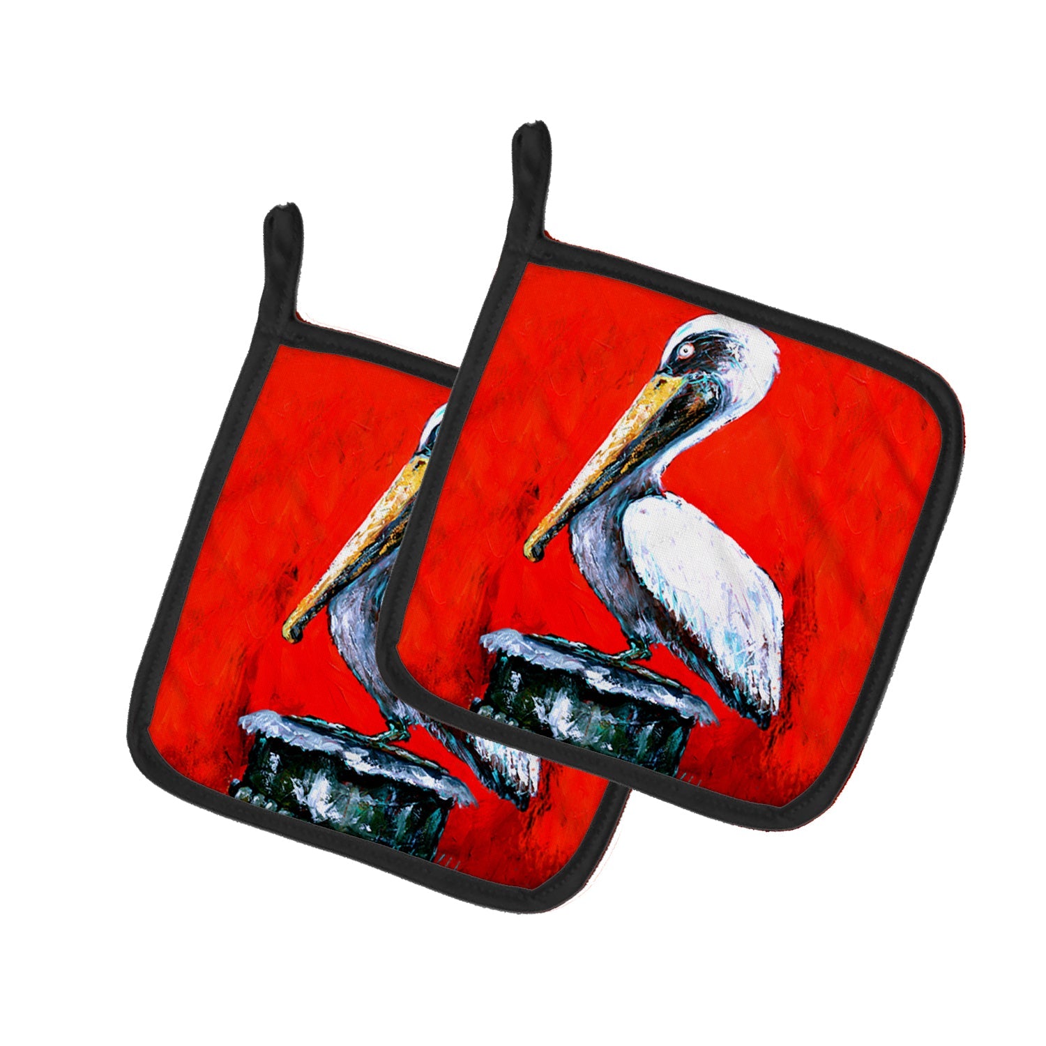 Bird - Pelican Red Dawn Pot Holder Set of 2 Heat Resistant Quilted Hot Pads 7.5 x 7.5 Inch, Insulated Kitchen Trivets for Cooking & Baking