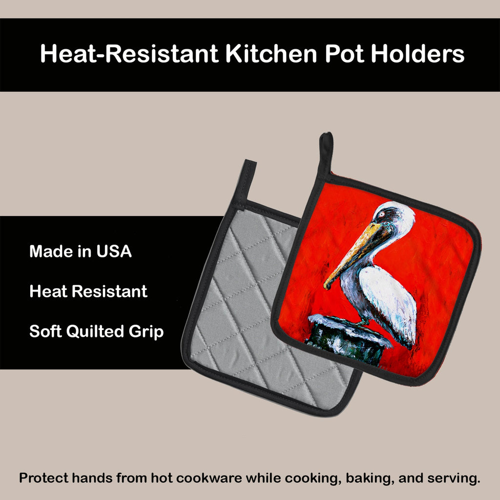 Bird - Pelican Red Dawn Pot Holder Set of 2 Heat Resistant Quilted Hot Pads 7.5 x 7.5 Inch, Insulated Kitchen Trivets for Cooking & Baking