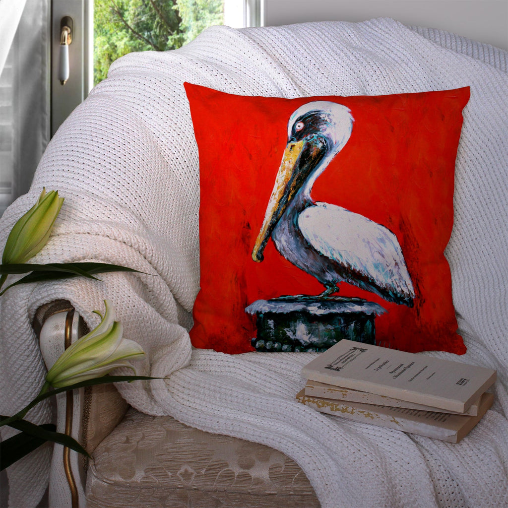 Bird - Pelican Red Dawn Decorative Throw Pillow 14x14 Indoor Outdoor Accent Cushion, Fabric Cover with Insert for Sofa, Bed, Porch & Living Room