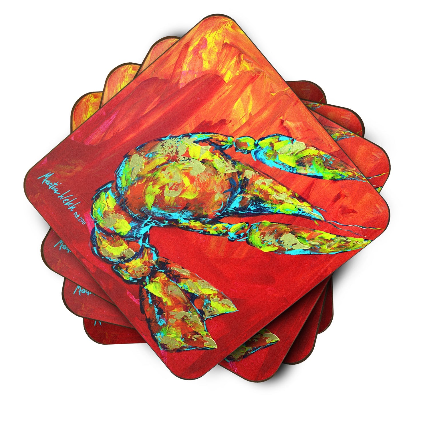 Crawfish Hot Craw Foam Coasters Set of 4 Cup Coasters for Indoor Outdoor, Tabletop Protection, Anti Slip, Mouse pad Material