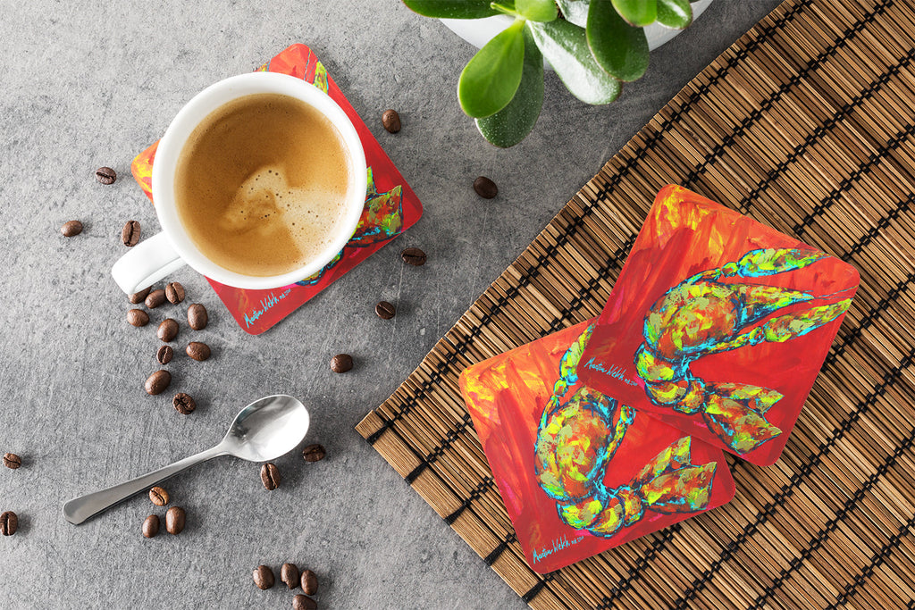 Crawfish Hot Craw Foam Coasters Set of 4 Cup Coasters for Indoor Outdoor, Tabletop Protection, Anti Slip, Mouse pad Material
