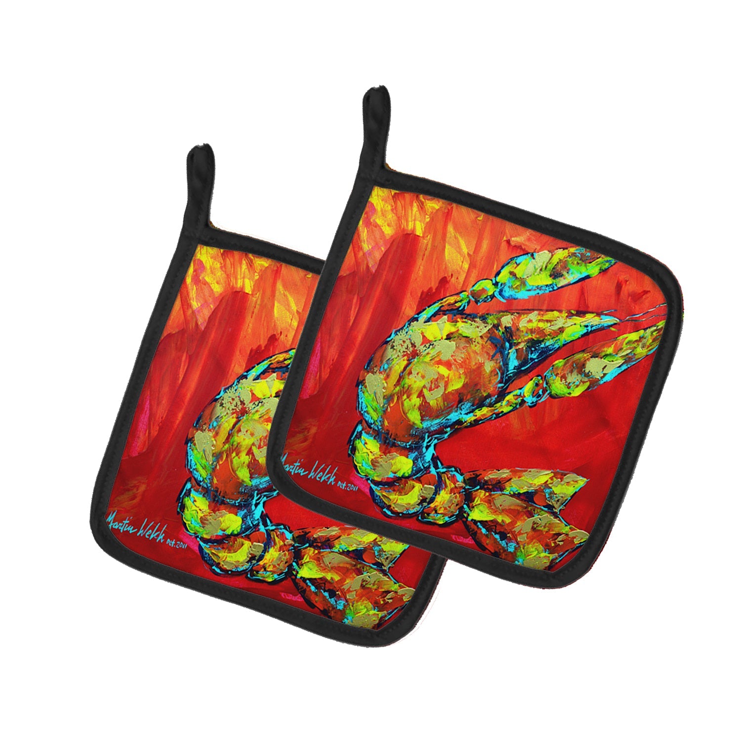 Crawfish Hot Craw Pot Holder Set of 2 Heat Resistant Quilted Hot Pads 7.5 x 7.5 Inch, Insulated Kitchen Trivets for Cooking & Baking