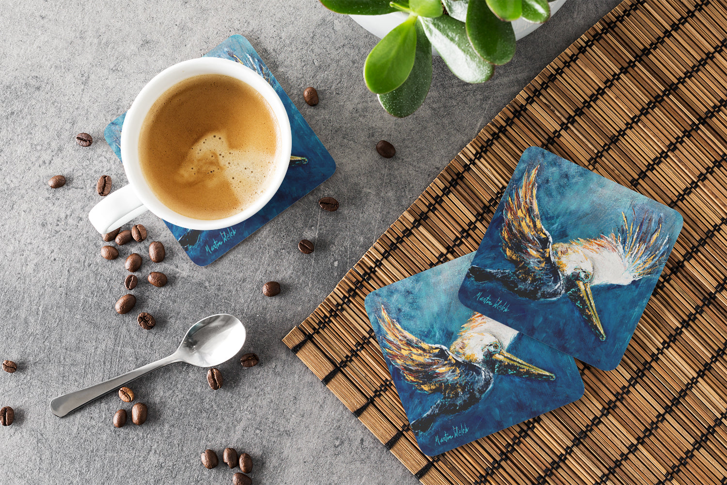 Pelican Go For It Foam Coasters Set of 4 Cup Coasters for Indoor Outdoor, Tabletop Protection, Anti Slip, Mouse pad Material