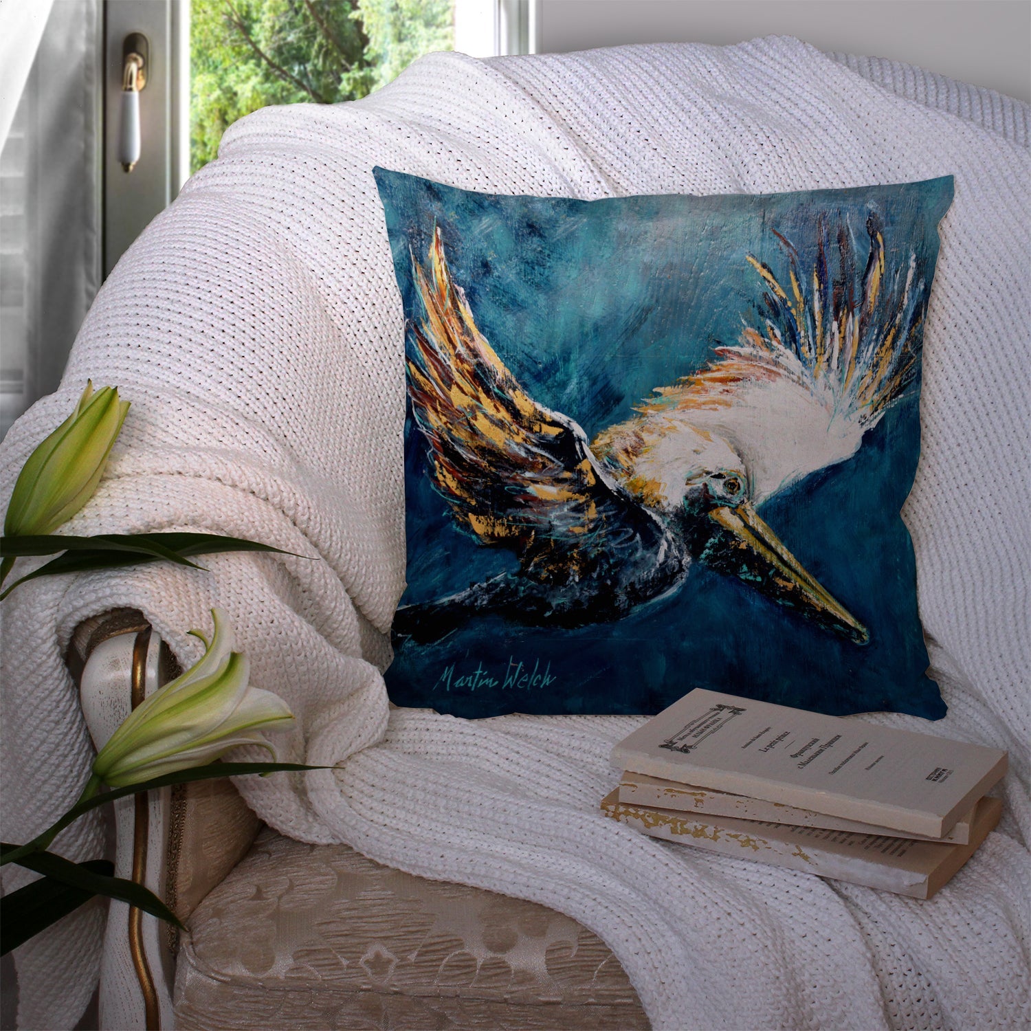 Pelican Go For It Decorative Throw Pillow 14x14 Indoor Outdoor Accent Cushion, Fabric Cover with Insert for Sofa, Bed, Porch & Living Room