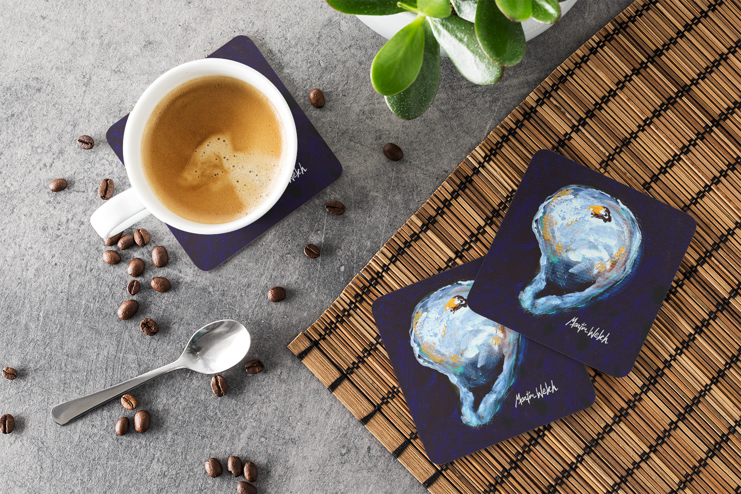 Oyster Give me one Foam Coasters Set of 4 Cup Coasters for Indoor Outdoor, Tabletop Protection, Anti Slip, Mouse pad Material