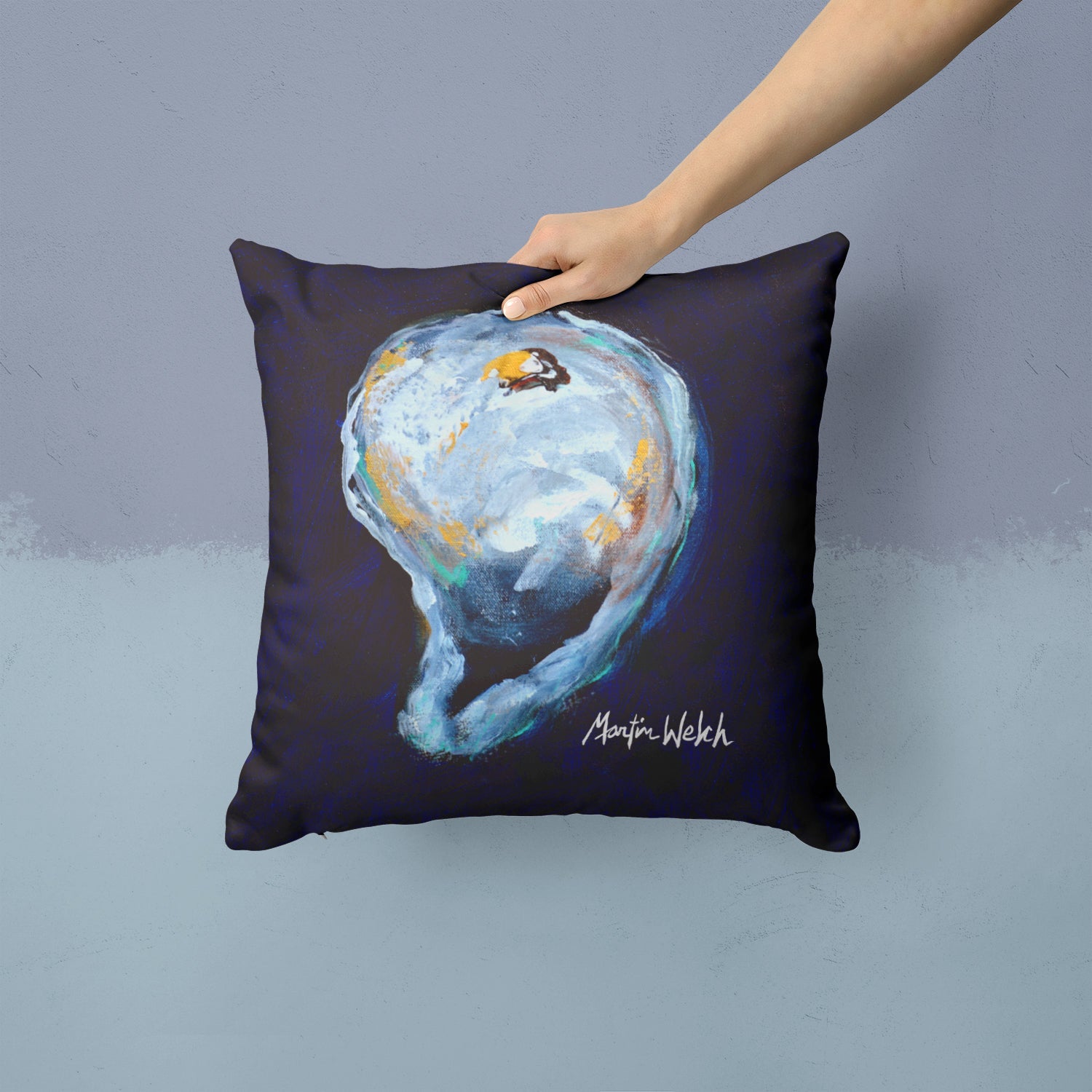 Oyster Give me one Decorative Throw Pillow 14x14 Indoor Outdoor Accent Cushion, Fabric Cover with Insert for Sofa, Bed, Porch & Living Room