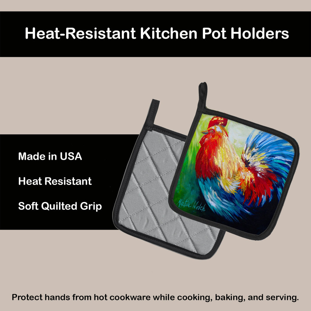 Rooster Chief Big Feathers Pot Holder Set of 2 Heat Resistant Quilted Hot Pads 7.5 x 7.5 Inch, Insulated Kitchen Trivets for Cooking & Baking