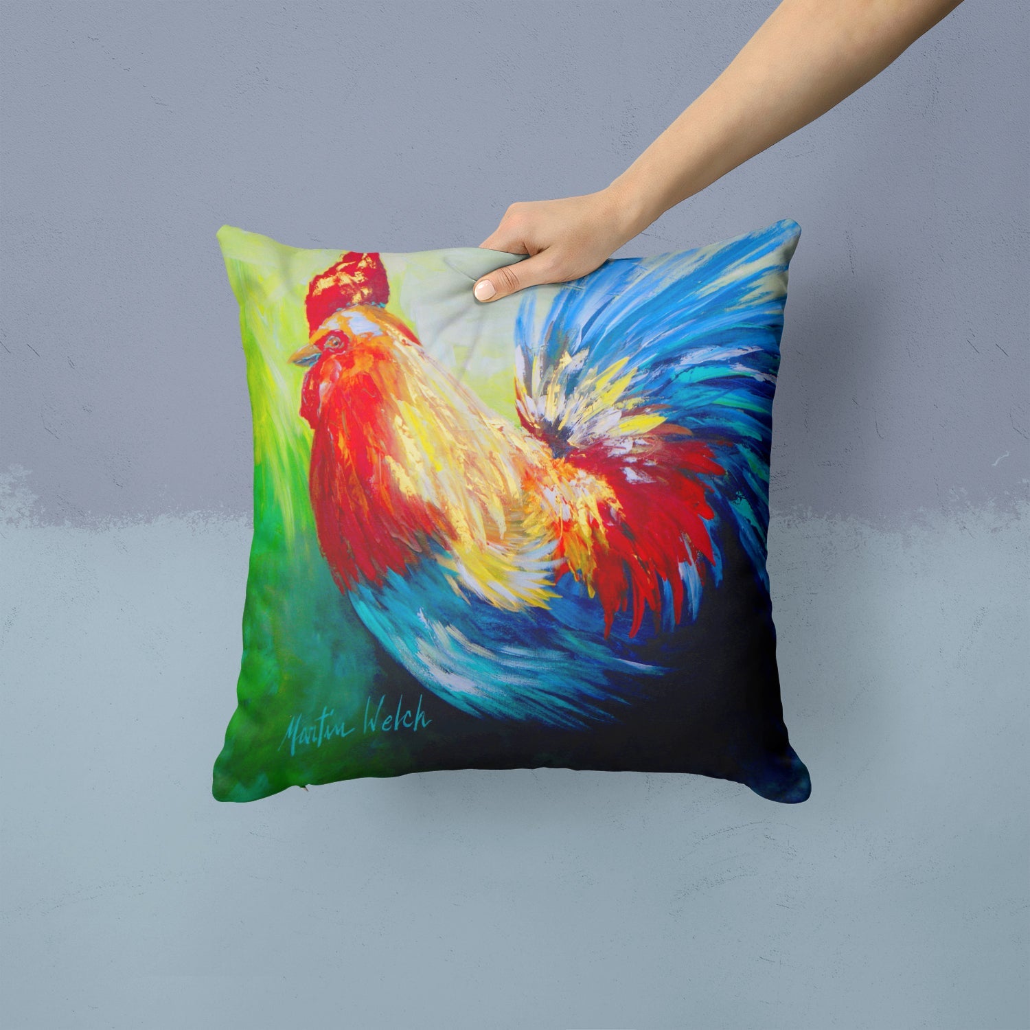 Rooster Chief Big Feathers Decorative Throw Pillow 14x14 Indoor Outdoor Accent Cushion, Fabric Cover with Insert for Sofa, Bed, Porch & Living Room