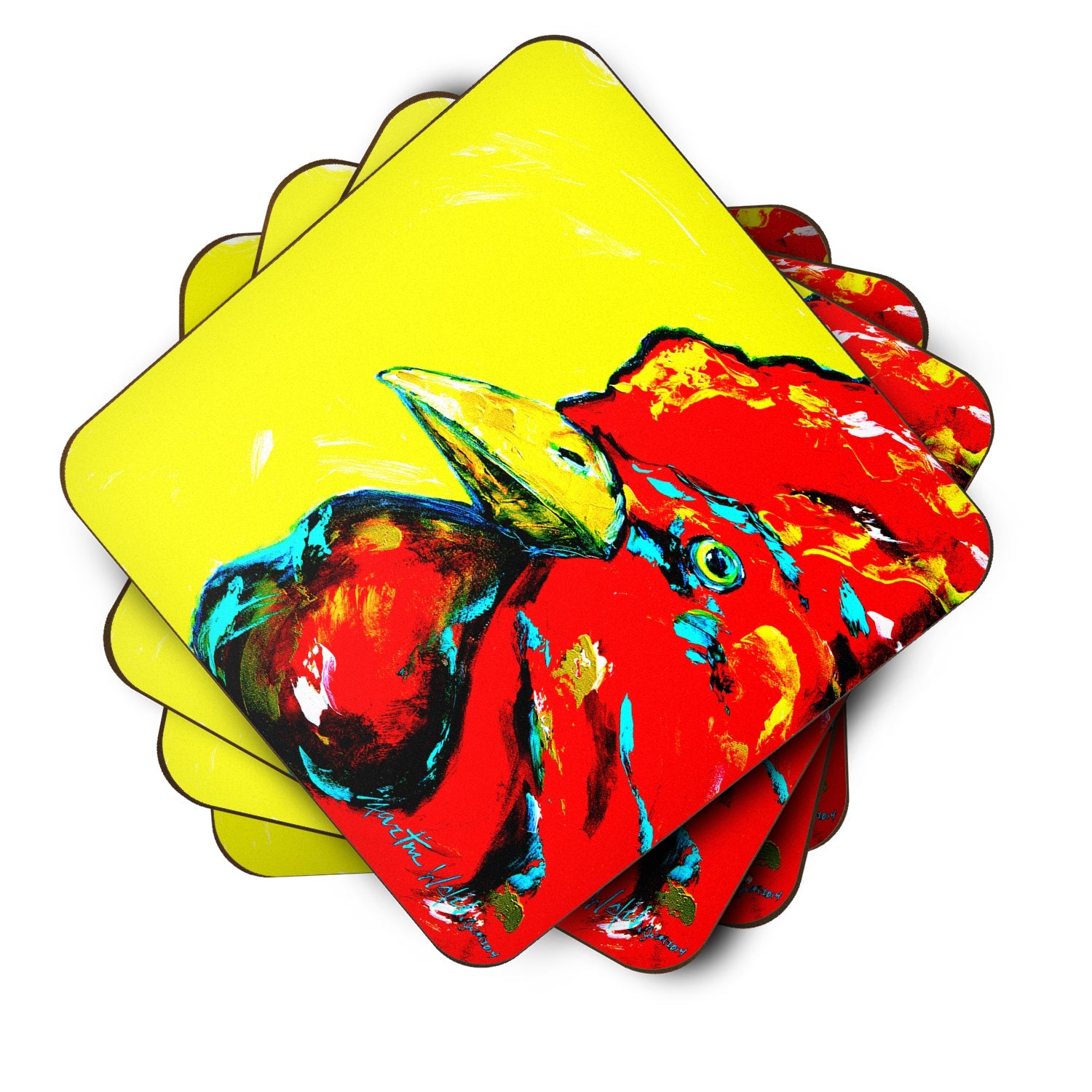 Rooster Big Head Foam Coasters Set of 4 Cup Coasters for Indoor Outdoor, Tabletop Protection, Anti Slip, Mouse pad Material