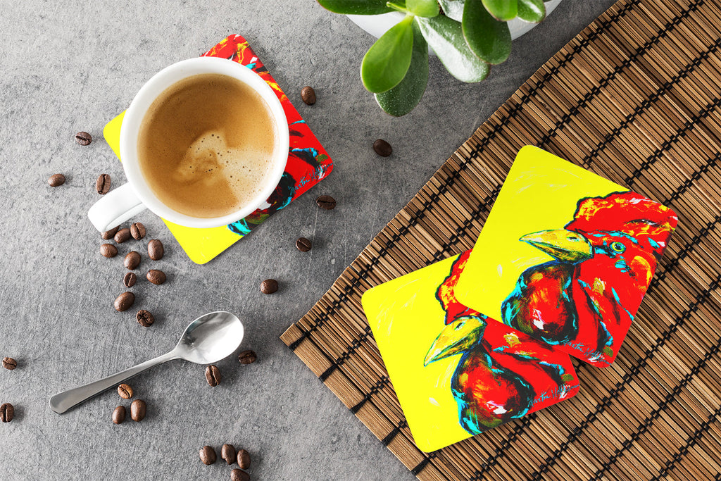 Rooster Big Head Foam Coasters Set of 4 Cup Coasters for Indoor Outdoor, Tabletop Protection, Anti Slip, Mouse pad Material