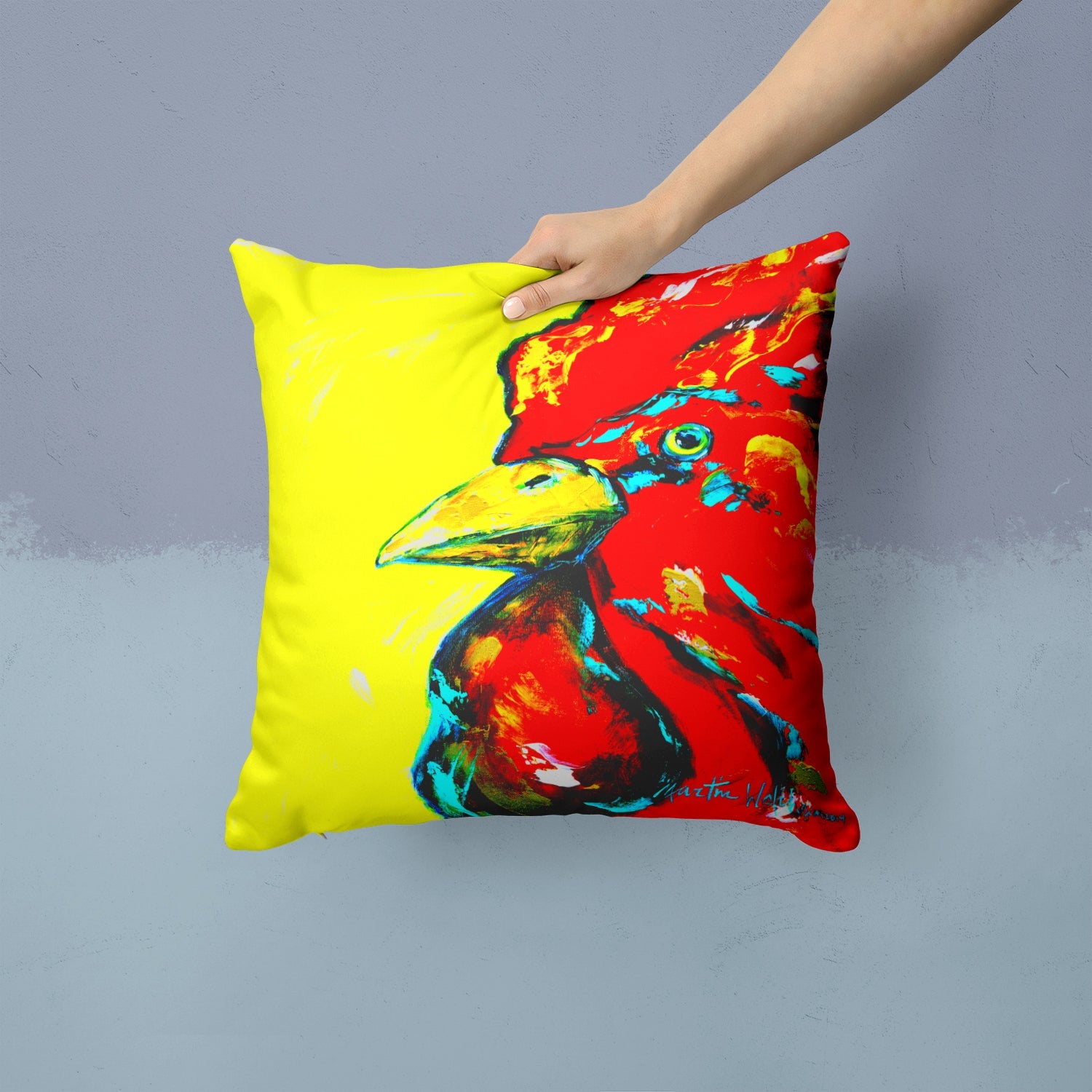Rooster Big Head Decorative Throw Pillow 14x14 Indoor Outdoor Accent Cushion, Fabric Cover with Insert for Sofa, Bed, Porch & Living Room
