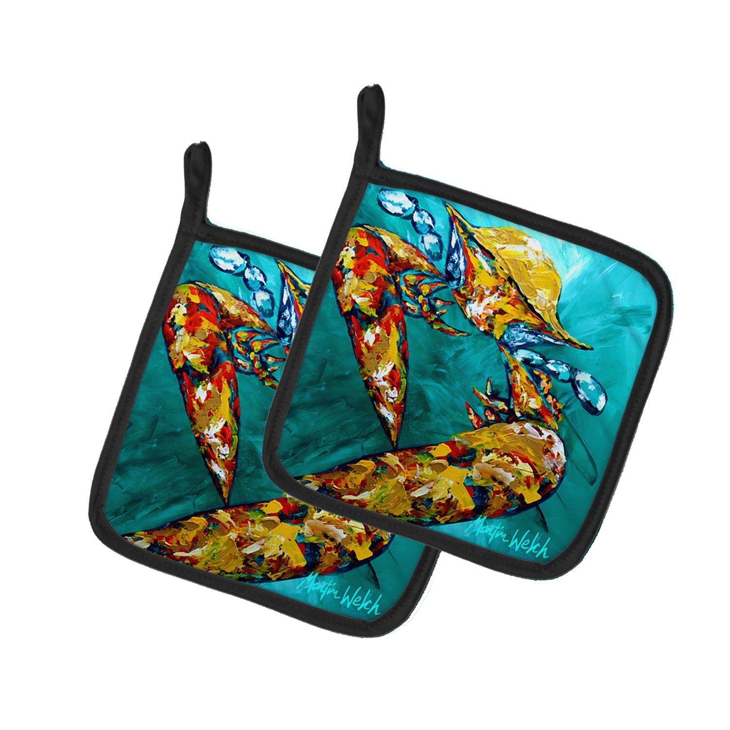 Crab Beam of Light Pot Holder Set of 2 Heat Resistant Quilted Hot Pads 7.5 x 7.5 Inch, Insulated Kitchen Trivets for Cooking & Baking