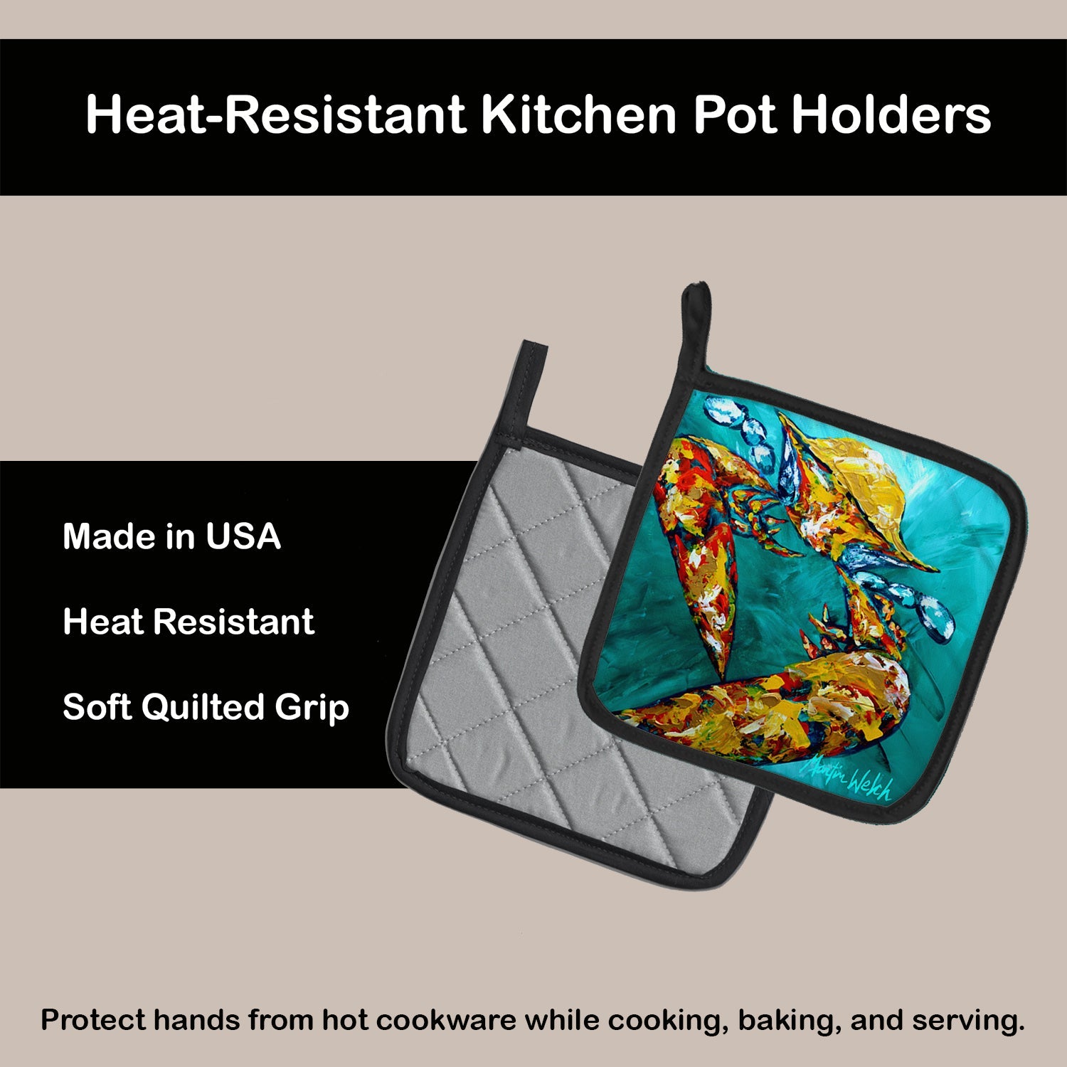 Crab Beam of Light Pot Holder Set of 2 Heat Resistant Quilted Hot Pads 7.5 x 7.5 Inch, Insulated Kitchen Trivets for Cooking & Baking