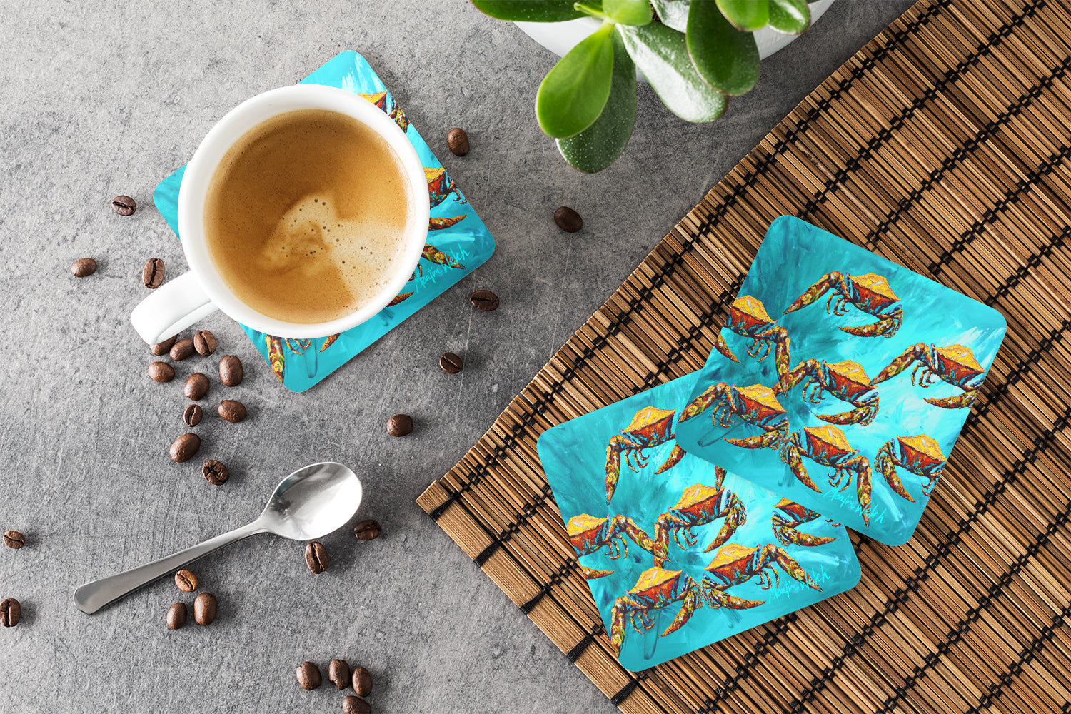 Crab Lotta Crabs Foam Coasters Set of 4 Cup Coasters for Indoor Outdoor, Tabletop Protection, Anti Slip, Mouse pad Material