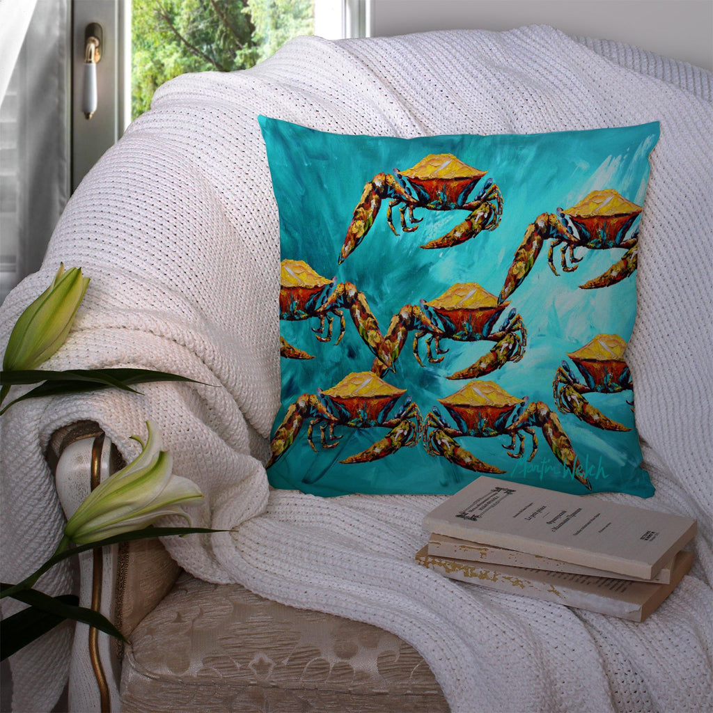 Crab Lotta Crabs Decorative Throw Pillow 14x14 Indoor Outdoor Accent Cushion, Fabric Cover with Insert for Sofa, Bed, Porch & Living Room