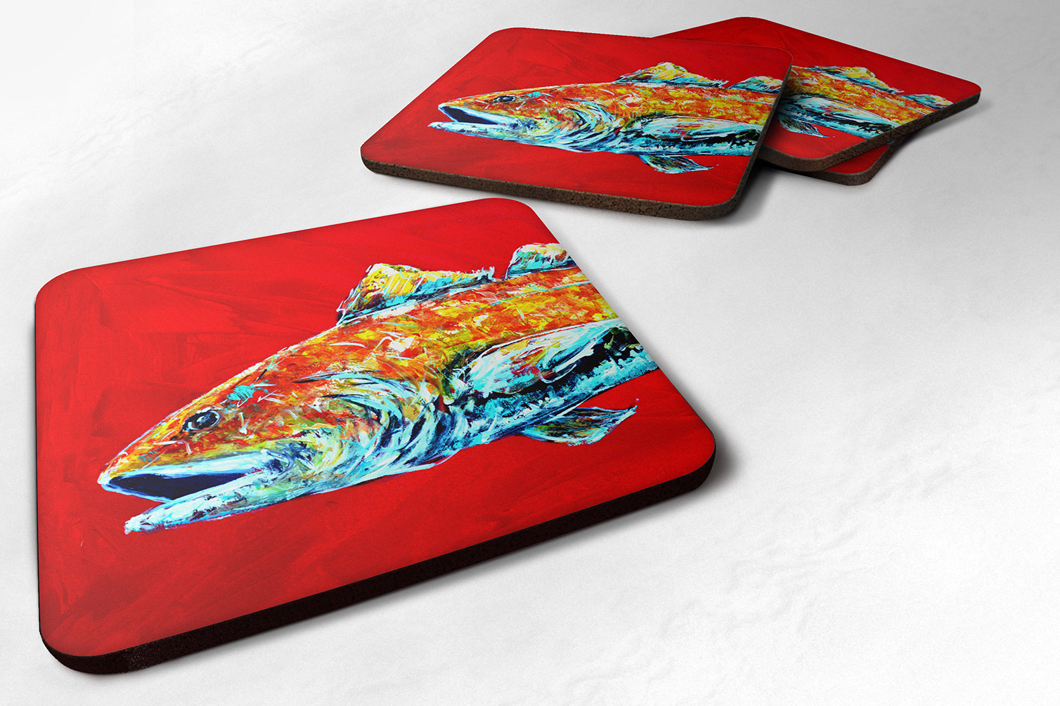 Red Fish Alphonzo Head Foam Coasters Set of 4 Cup Coasters for Indoor Outdoor, Tabletop Protection, Anti Slip, Mouse pad Material