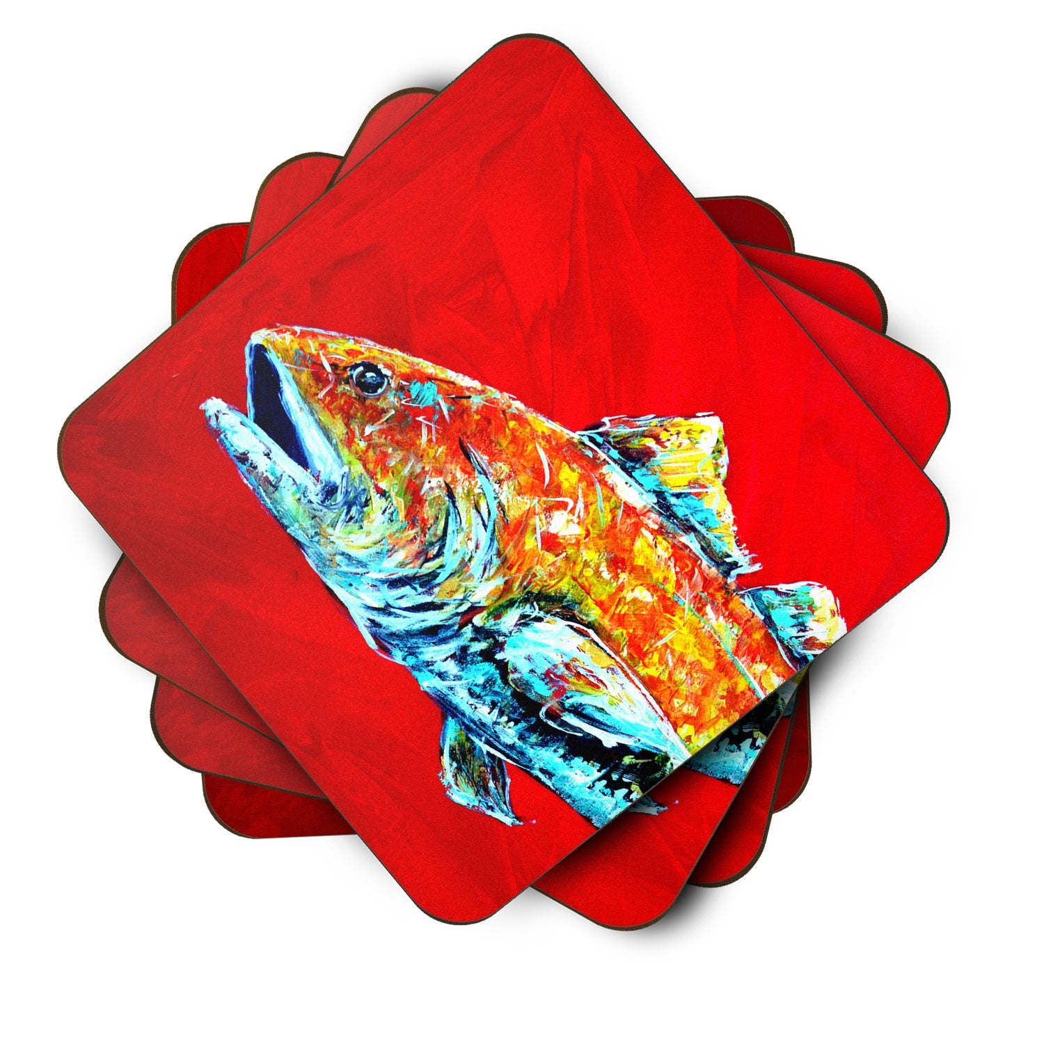 Red Fish Alphonzo Head Foam Coasters Set of 4 Cup Coasters for Indoor Outdoor, Tabletop Protection, Anti Slip, Mouse pad Material